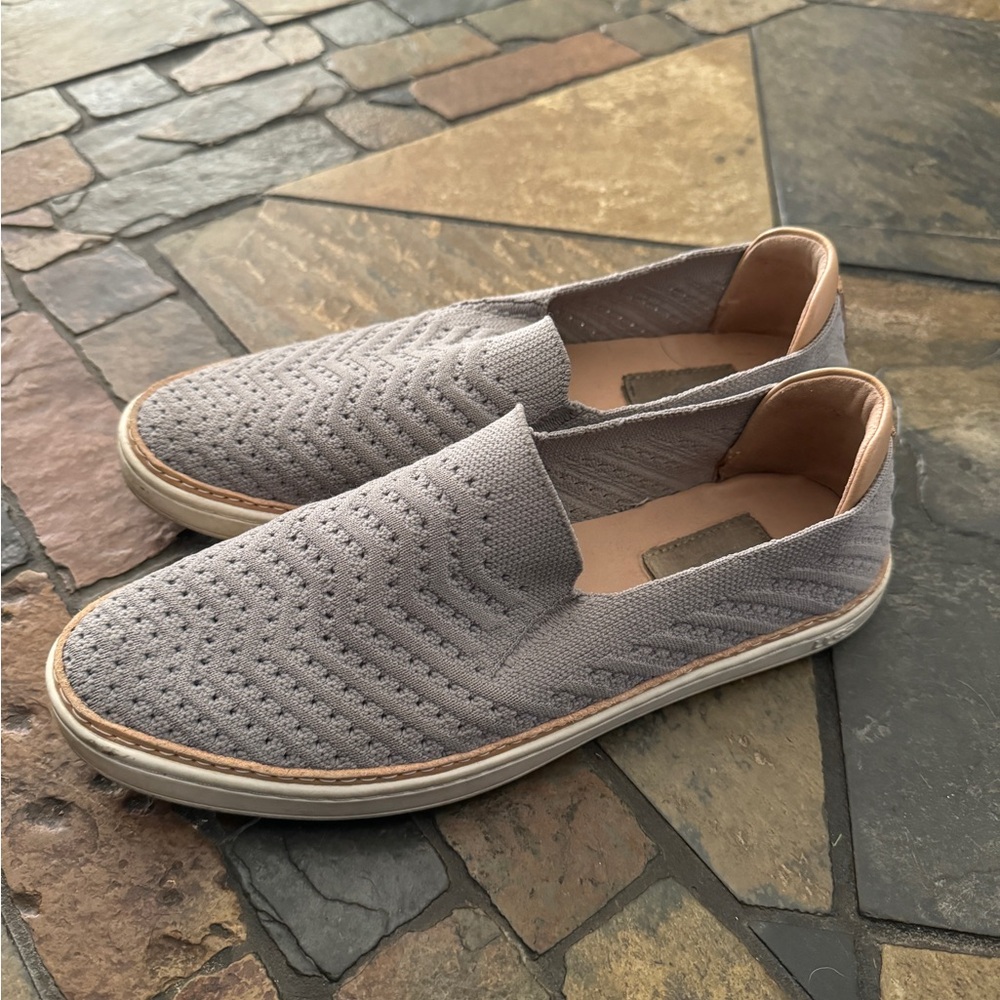 UGG Women's Knit Slip-On Loafers in Light Gray with Tan Accent
